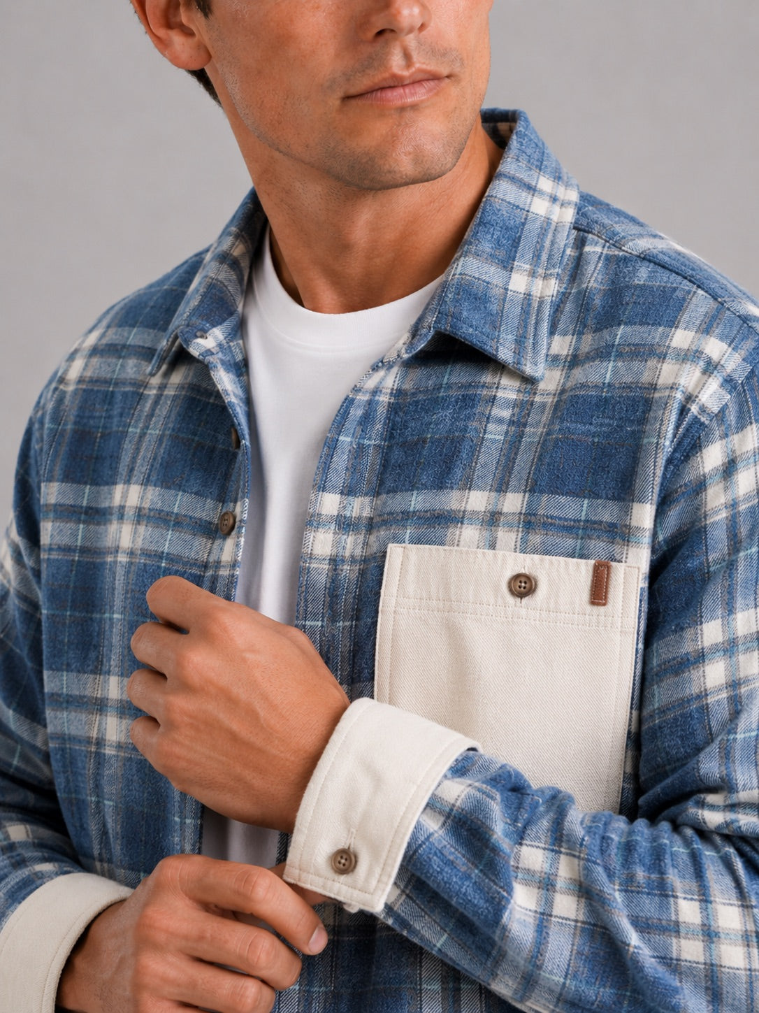 Men’s Check Flannel Shirt Jacket Long Sleeve Loose Fit Autumn Spring Shacket with Chest Pockets for Casual and Outdoor Wear