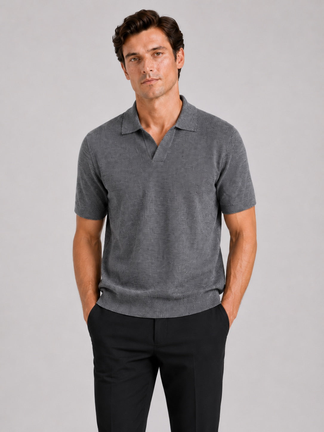 Men’s Knit Polo T-Shirt Solid Colour Short Sleeve Lightweight Summer Top for Business Casual and Vacation Wear