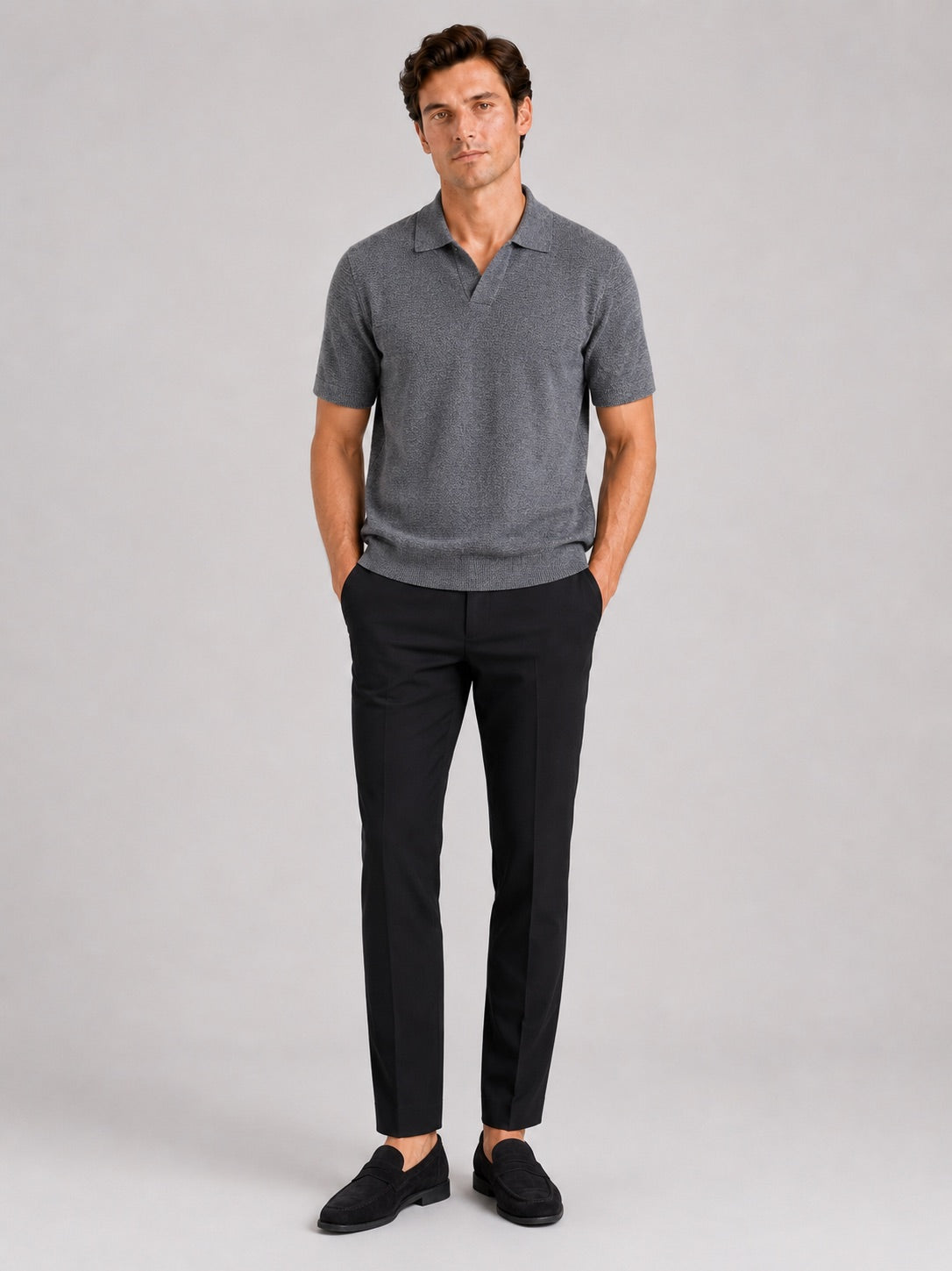Men’s Knit Polo T-Shirt Solid Colour Short Sleeve Lightweight Summer Top for Business Casual and Vacation Wear