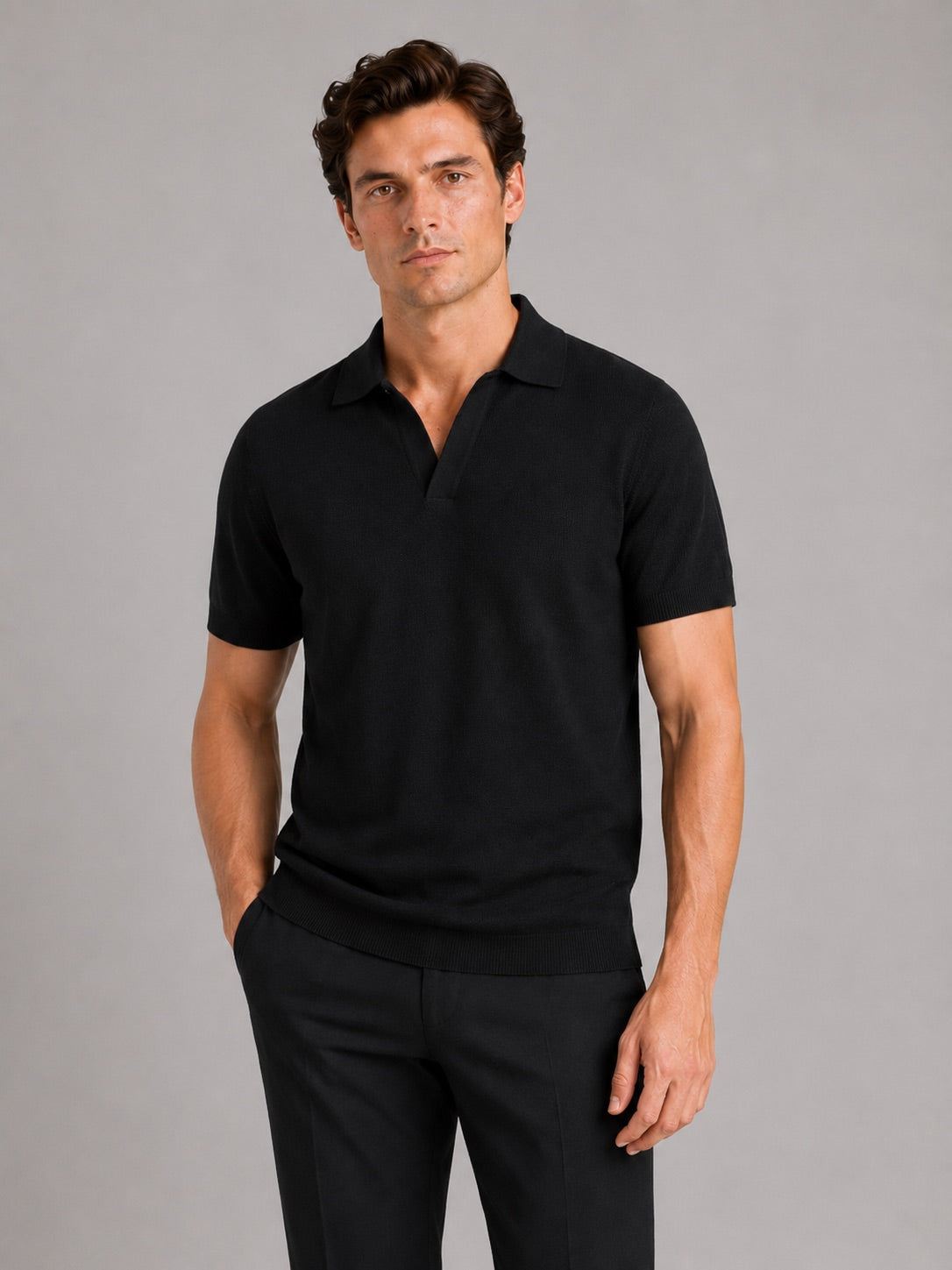 Men’s Knit Polo T-Shirt Solid Colour Short Sleeve Lightweight Summer Top for Business Casual and Vacation Wear