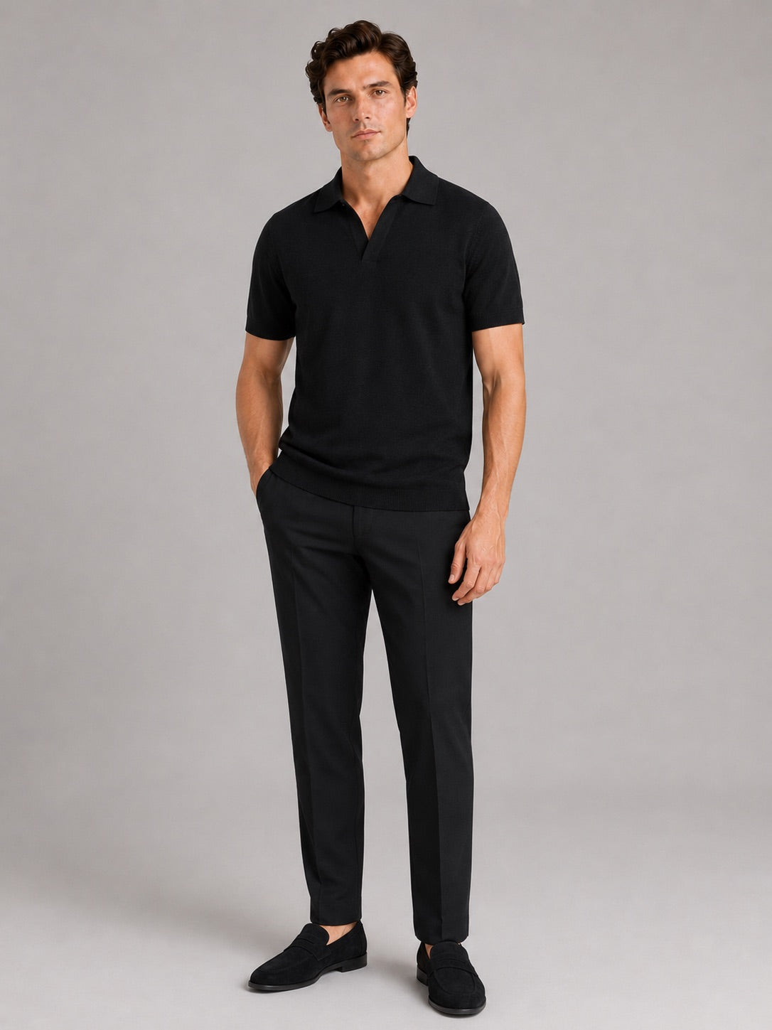 Men’s Knit Polo T-Shirt Solid Colour Short Sleeve Lightweight Summer Top for Business Casual and Vacation Wear