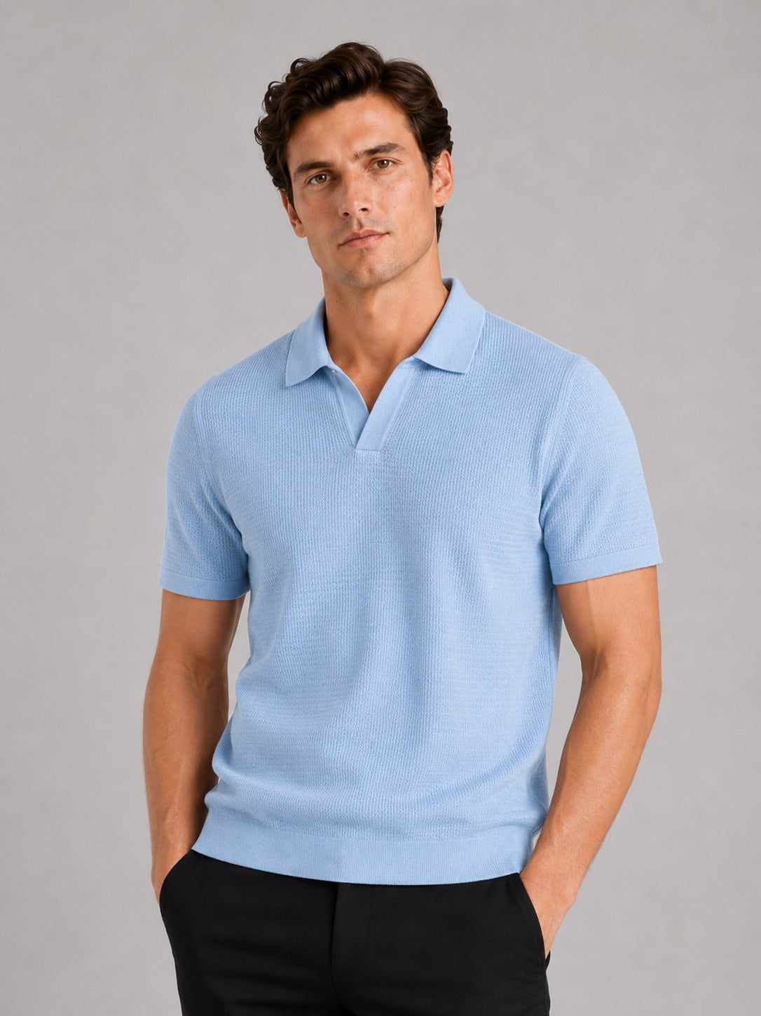 Men’s Knit Polo T-Shirt Solid Colour Short Sleeve Lightweight Summer Top for Business Casual and Vacation Wear