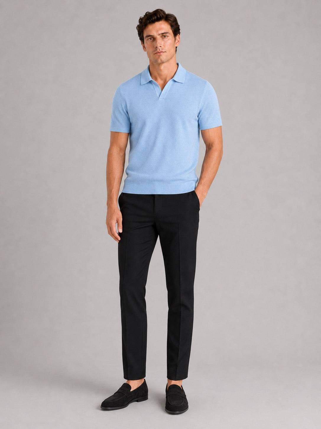 Men’s Knit Polo T-Shirt Solid Colour Short Sleeve Lightweight Summer Top for Business Casual and Vacation Wear