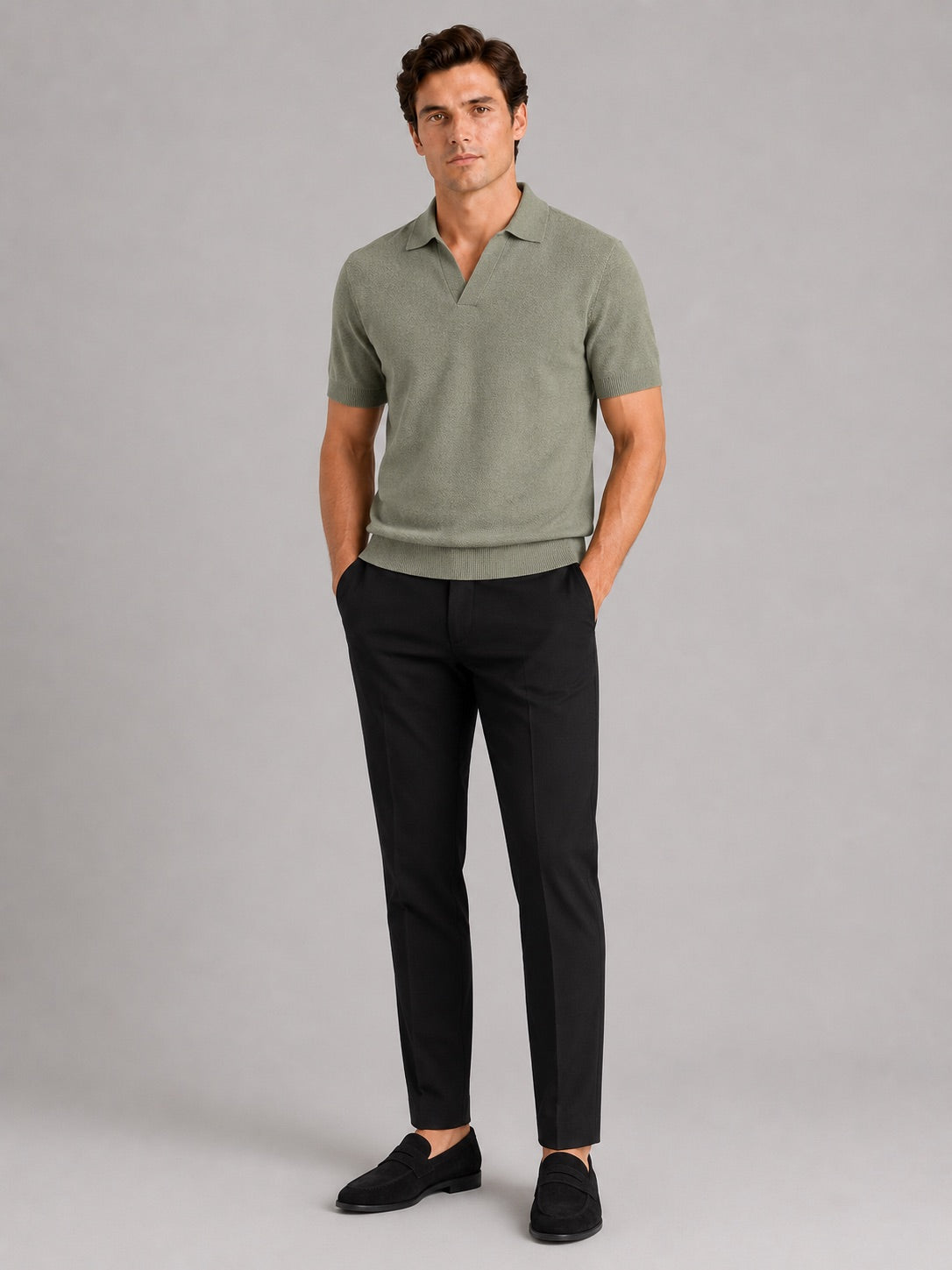 Men’s Knit Polo T-Shirt Solid Colour Short Sleeve Lightweight Summer Top for Business Casual and Vacation Wear