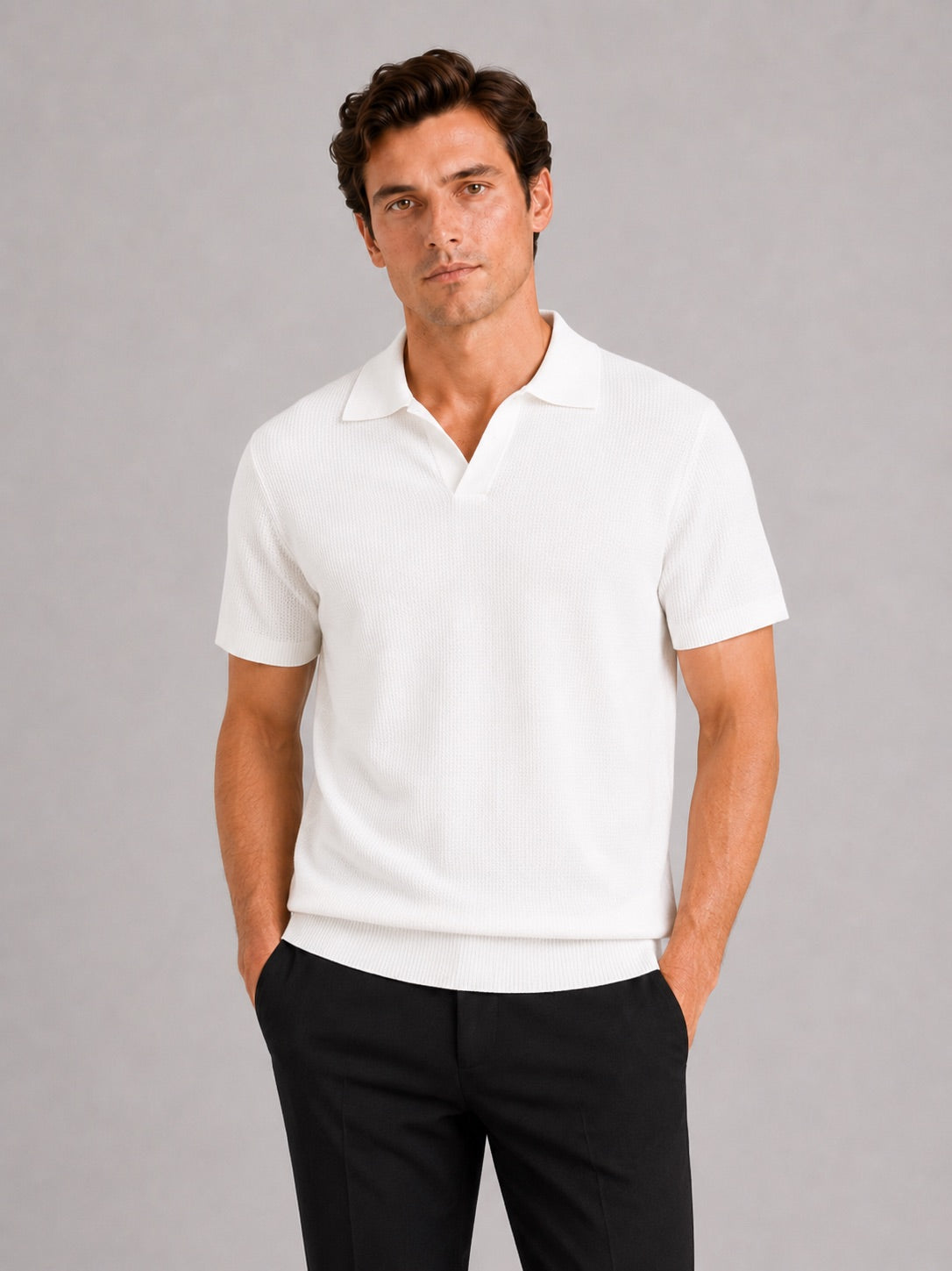 Men’s Knit Polo T-Shirt Solid Colour Short Sleeve Lightweight Summer Top for Business Casual and Vacation Wear