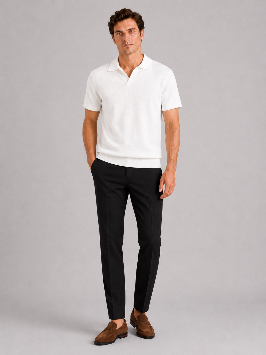 Men’s Knit Polo T-Shirt Solid Colour Short Sleeve Lightweight Summer Top for Business Casual and Vacation Wear