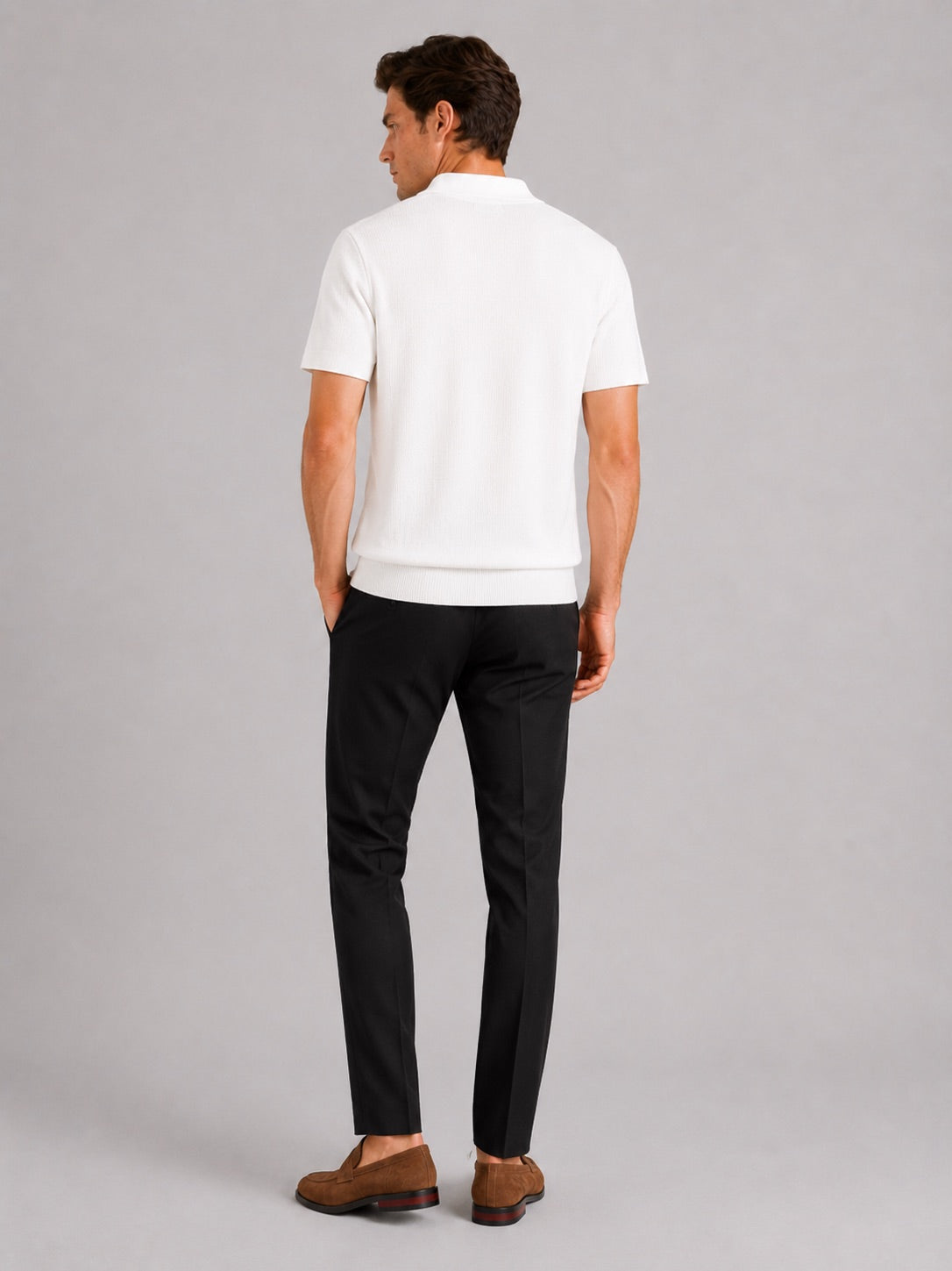 Men’s Knit Polo T-Shirt Solid Colour Short Sleeve Lightweight Summer Top for Business Casual and Vacation Wear