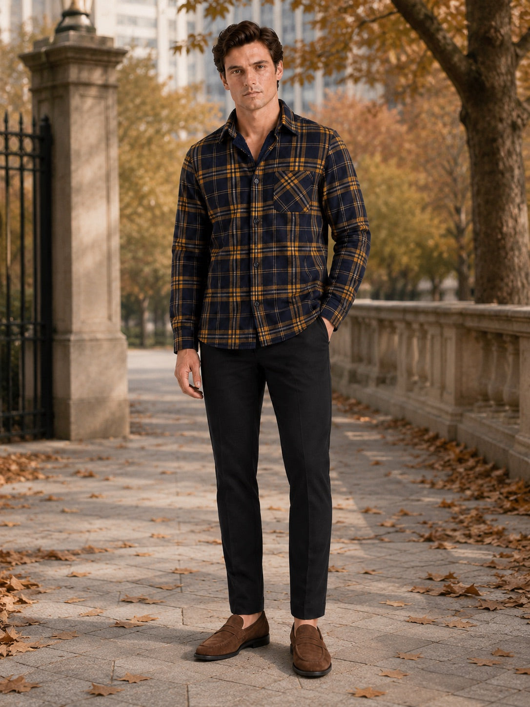 Men’s Flannel Shirt Fleece Lined Check Long Sleeve Thick Autumn Winter Button-Up for Casual and Outdoor Wear