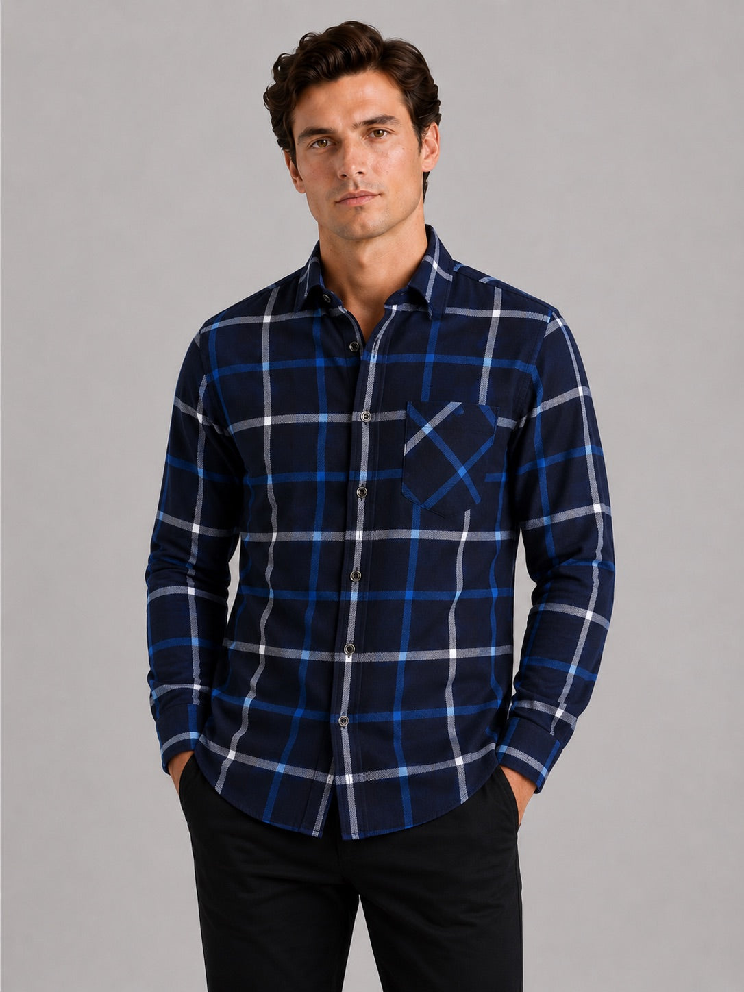 Men’s Flannel Shirt Fleece Lined Check Long Sleeve Thick Autumn Winter Button-Up for Casual and Outdoor Wear