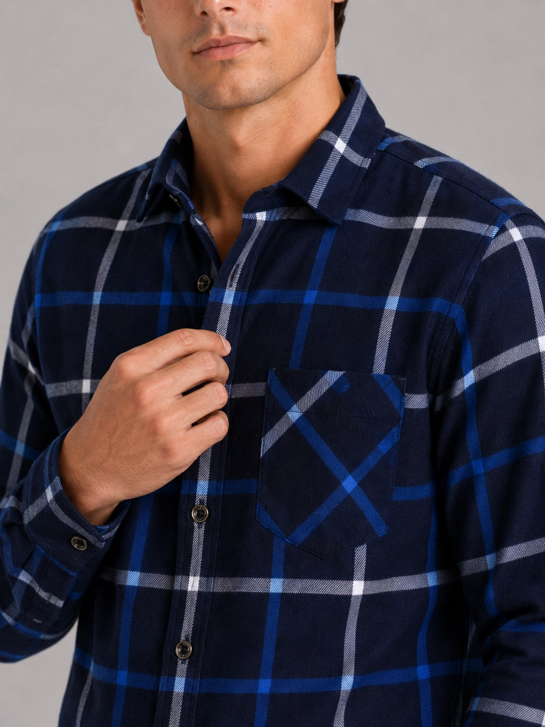 Men’s Flannel Shirt Fleece Lined Check Long Sleeve Thick Autumn Winter Button-Up for Casual and Outdoor Wear