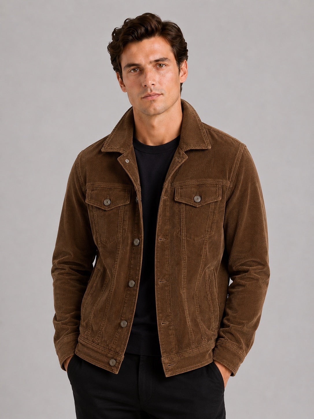 Men’s Corduroy Autumn Jacket Slim Fit Long Sleeve Casual Jacket for Everyday and Business Casual Wear