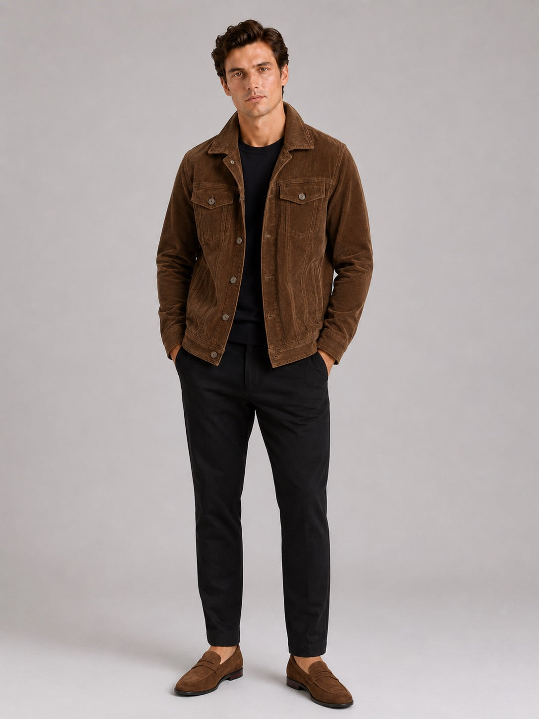 Men’s Corduroy Autumn Jacket Slim Fit Long Sleeve Casual Jacket for Everyday and Business Casual Wear