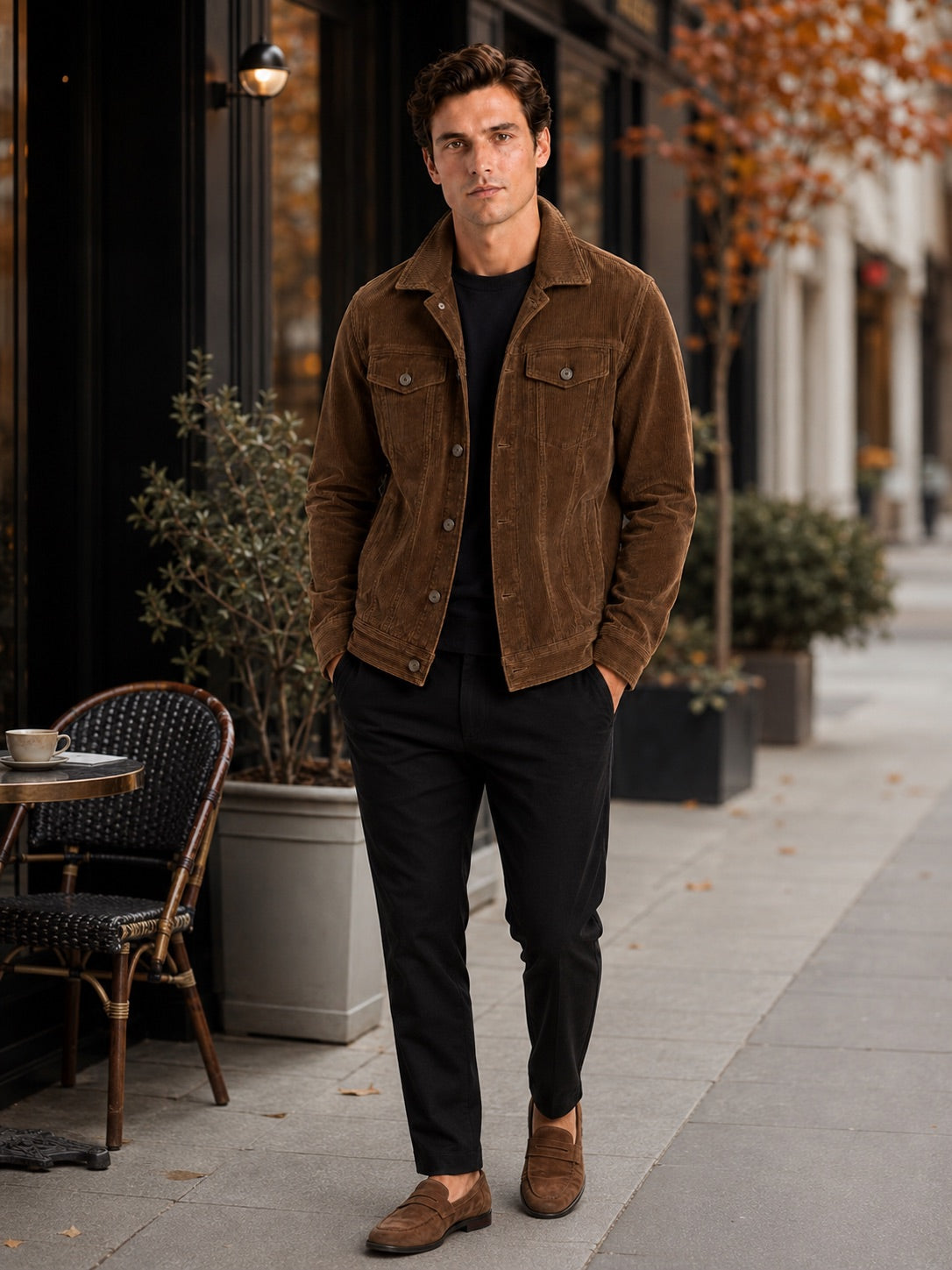Men’s Corduroy Autumn Jacket Slim Fit Long Sleeve Casual Jacket for Everyday and Business Casual Wear