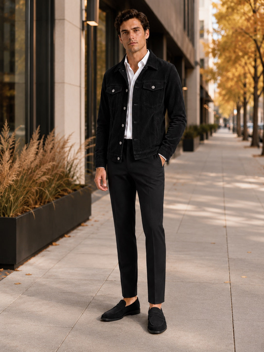 Men’s Corduroy Autumn Jacket Slim Fit Long Sleeve Casual Jacket for Everyday and Business Casual Wear