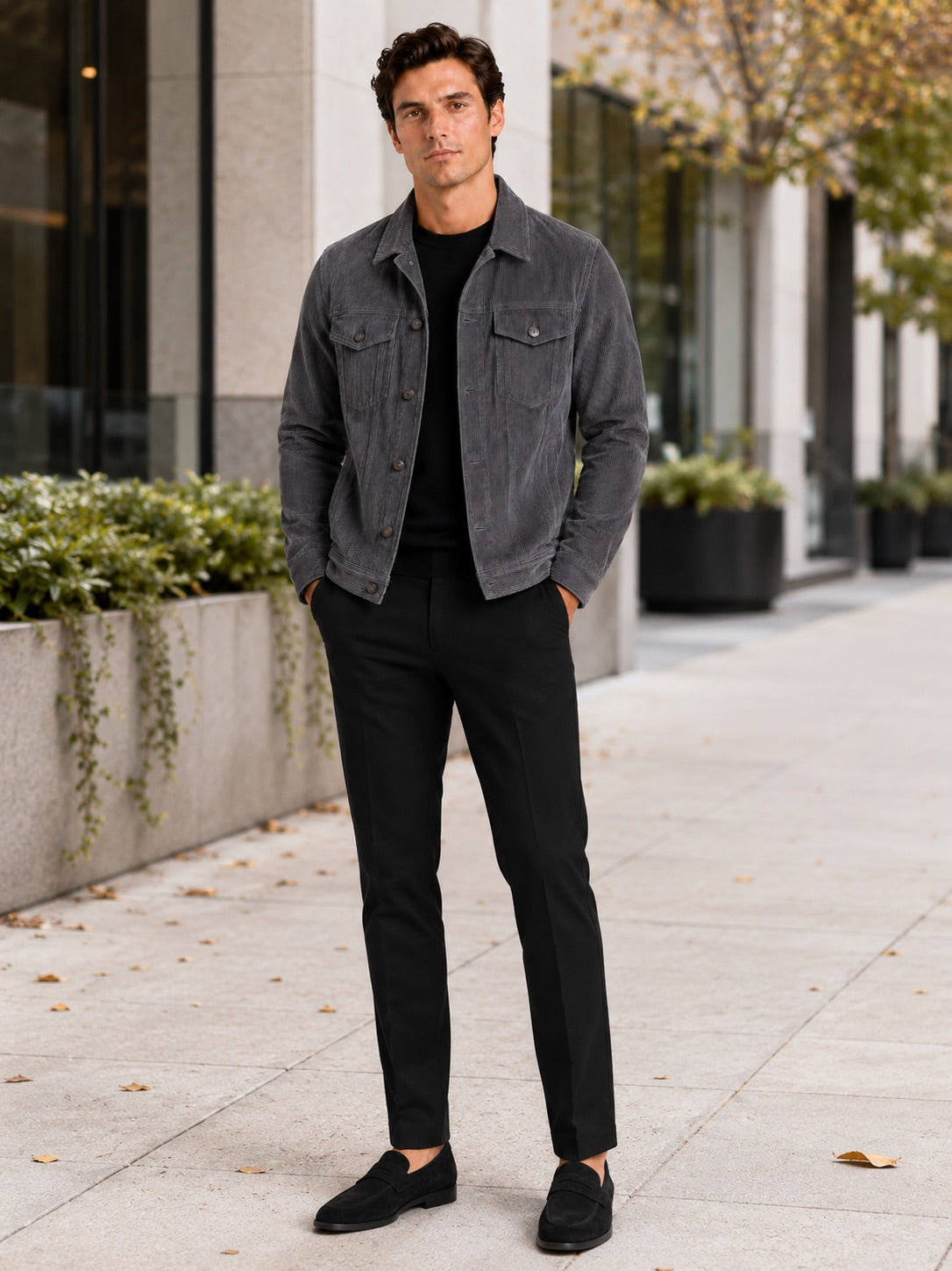 Men’s Corduroy Autumn Jacket Slim Fit Long Sleeve Casual Jacket for Everyday and Business Casual Wear