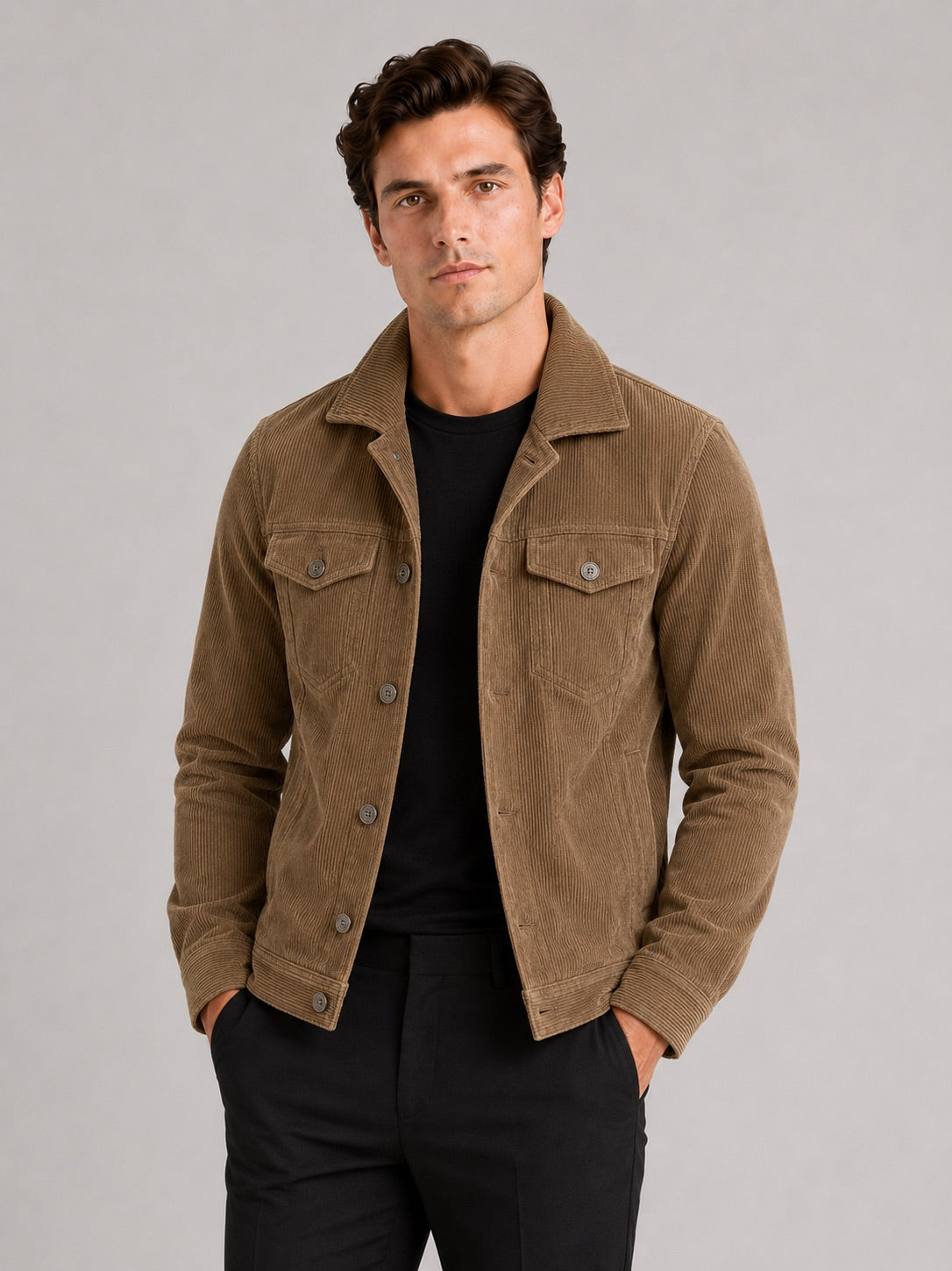 Men’s Corduroy Autumn Jacket Slim Fit Long Sleeve Casual Jacket for Everyday and Business Casual Wear