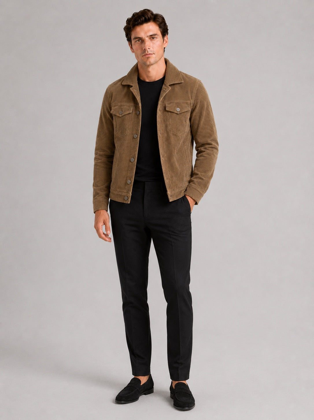 Men’s Corduroy Autumn Jacket Slim Fit Long Sleeve Casual Jacket for Everyday and Business Casual Wear