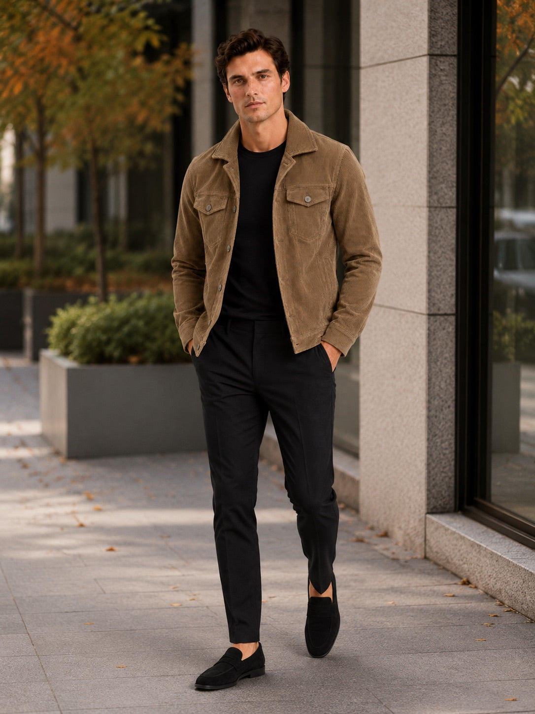 Men’s Corduroy Autumn Jacket Slim Fit Long Sleeve Casual Jacket for Everyday and Business Casual Wear