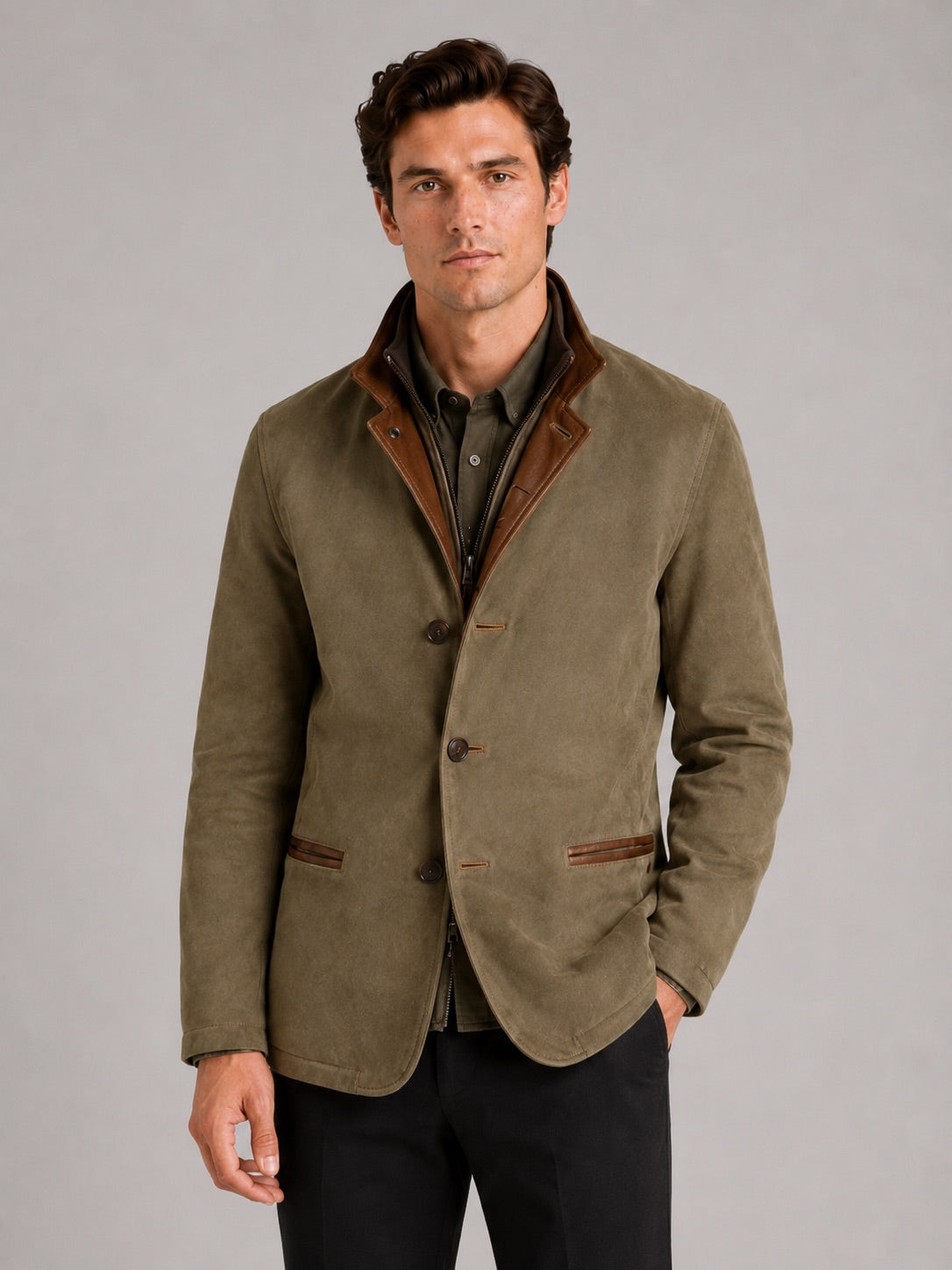 Men’s Workwear Autumn Jacket Contrast Colour Lapel Autumn Casual jacket for Streetwear and Everyday Wear