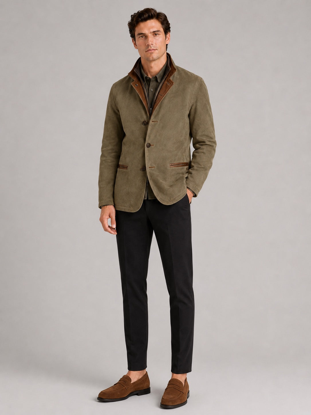 Men’s Workwear Autumn Jacket Contrast Colour Lapel Autumn Casual jacket for Streetwear and Everyday Wear