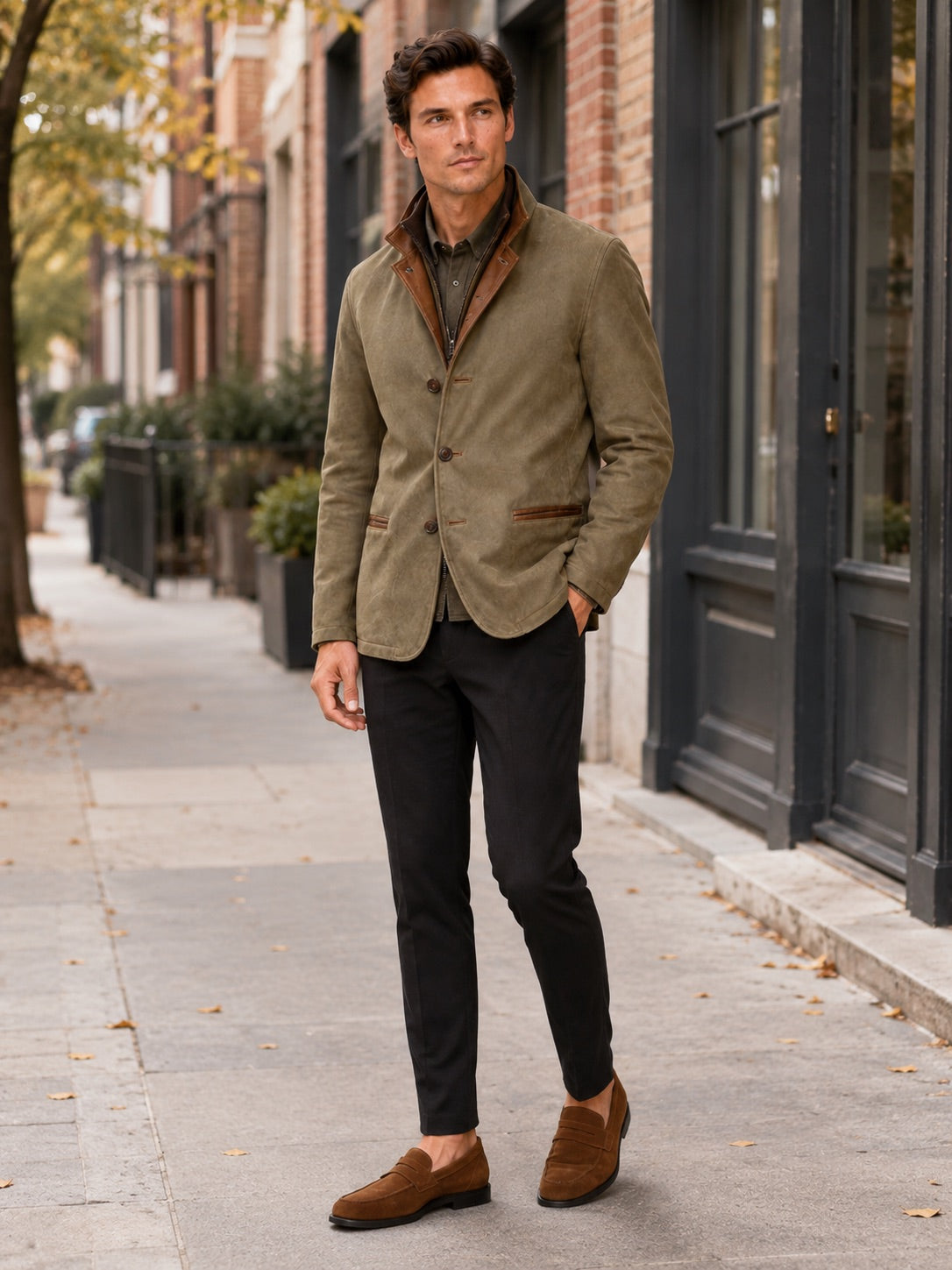 Men’s Workwear Autumn Jacket Contrast Colour Lapel Autumn Casual jacket for Streetwear and Everyday Wear