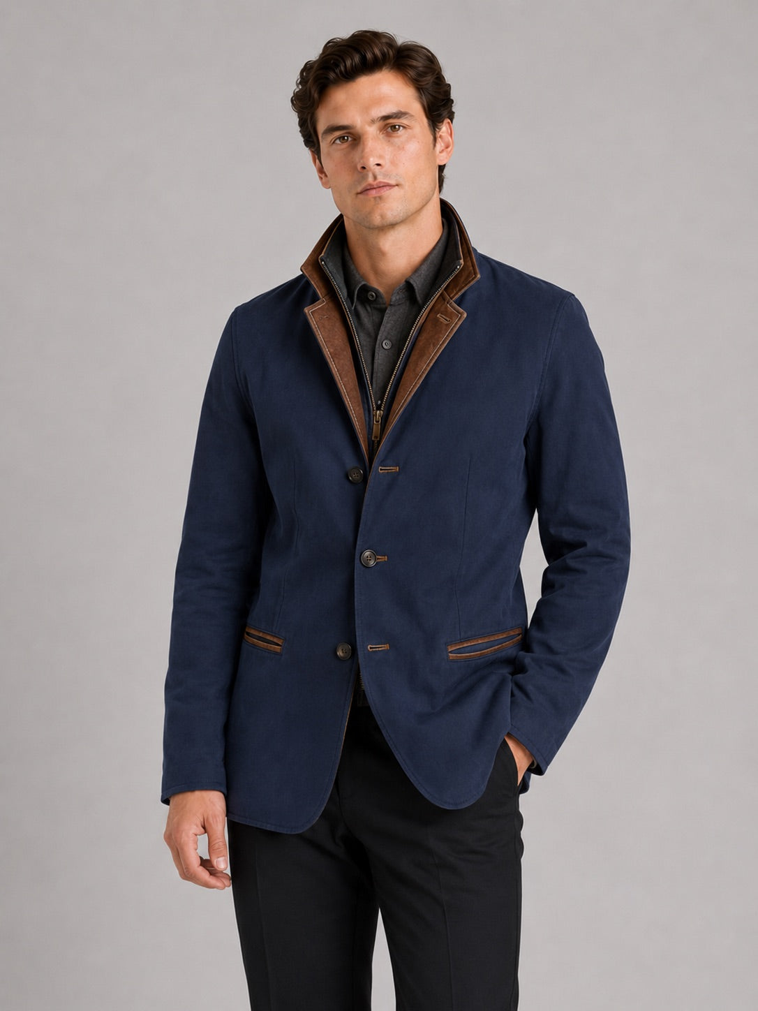 Men’s Workwear Autumn Jacket Contrast Colour Lapel Autumn Casual jacket for Streetwear and Everyday Wear