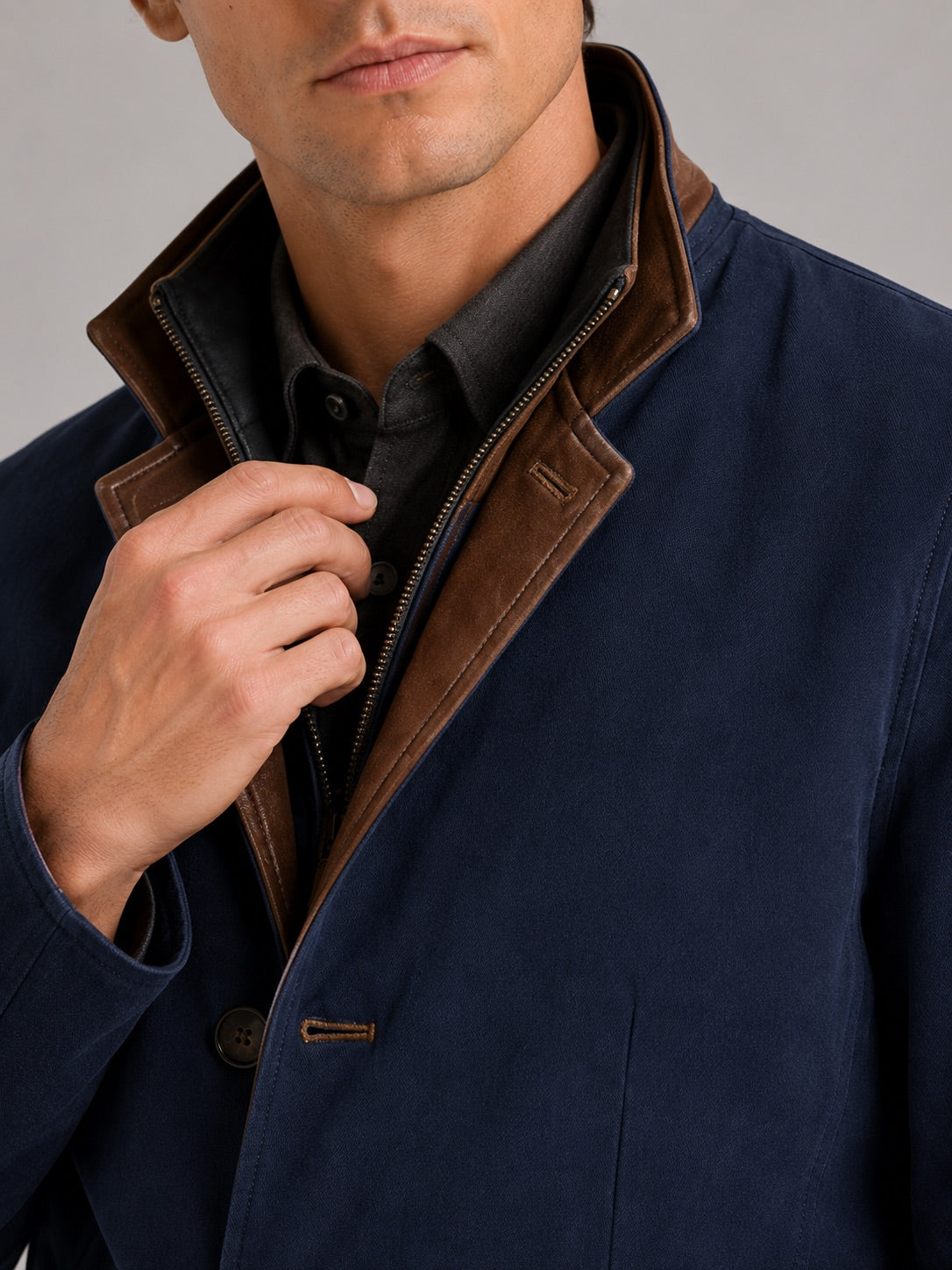 Men’s Workwear Autumn Jacket Contrast Colour Lapel Autumn Casual jacket for Streetwear and Everyday Wear