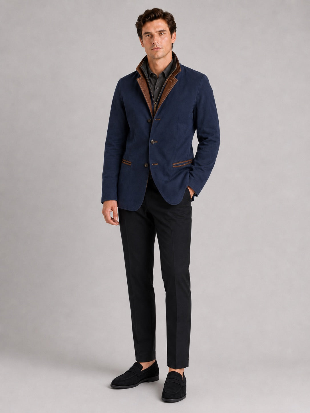 Men’s Workwear Autumn Jacket Contrast Colour Lapel Autumn Casual jacket for Streetwear and Everyday Wear