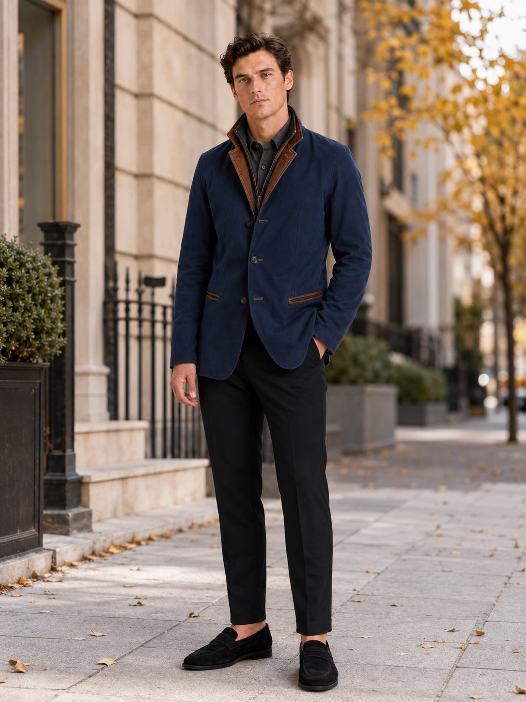 Men’s Workwear Autumn Jacket Contrast Colour Lapel Autumn Casual jacket for Streetwear and Everyday Wear