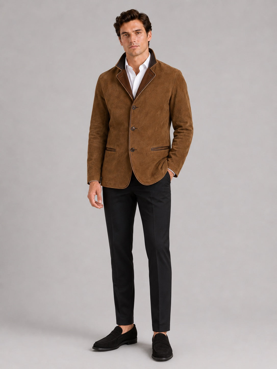 Men’s Workwear Autumn Jacket Contrast Colour Lapel Autumn Casual jacket for Streetwear and Everyday Wear