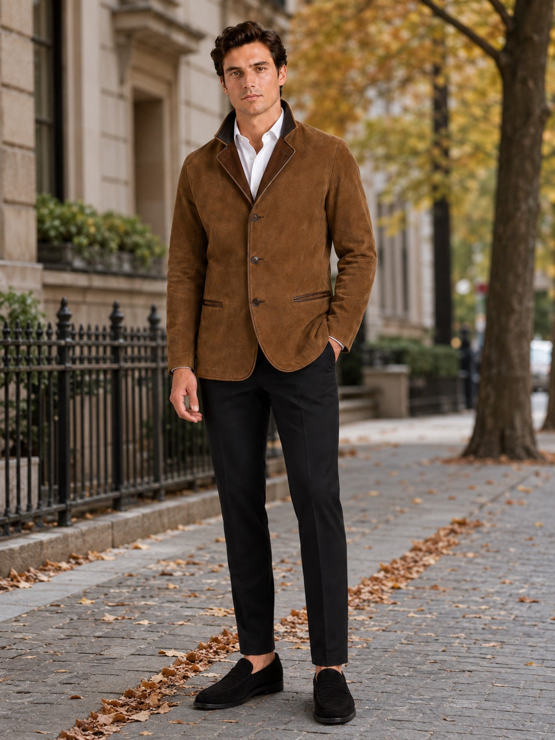 Men’s Workwear Autumn Jacket Contrast Colour Lapel Autumn Casual jacket for Streetwear and Everyday Wear