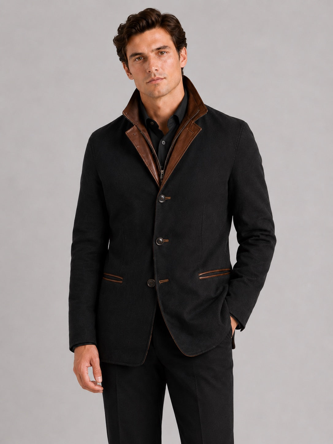 Men’s Workwear Autumn Jacket Contrast Colour Lapel Autumn Casual jacket for Streetwear and Everyday Wear