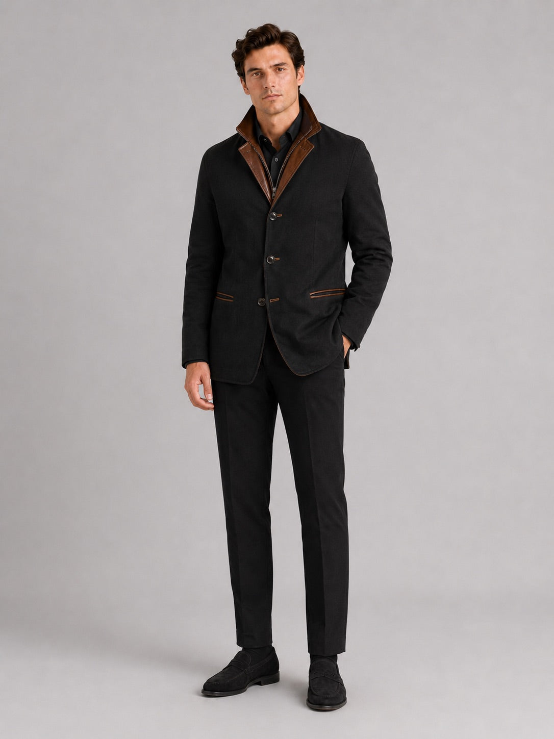 Men’s Workwear Autumn Jacket Contrast Colour Lapel Autumn Casual jacket for Streetwear and Everyday Wear