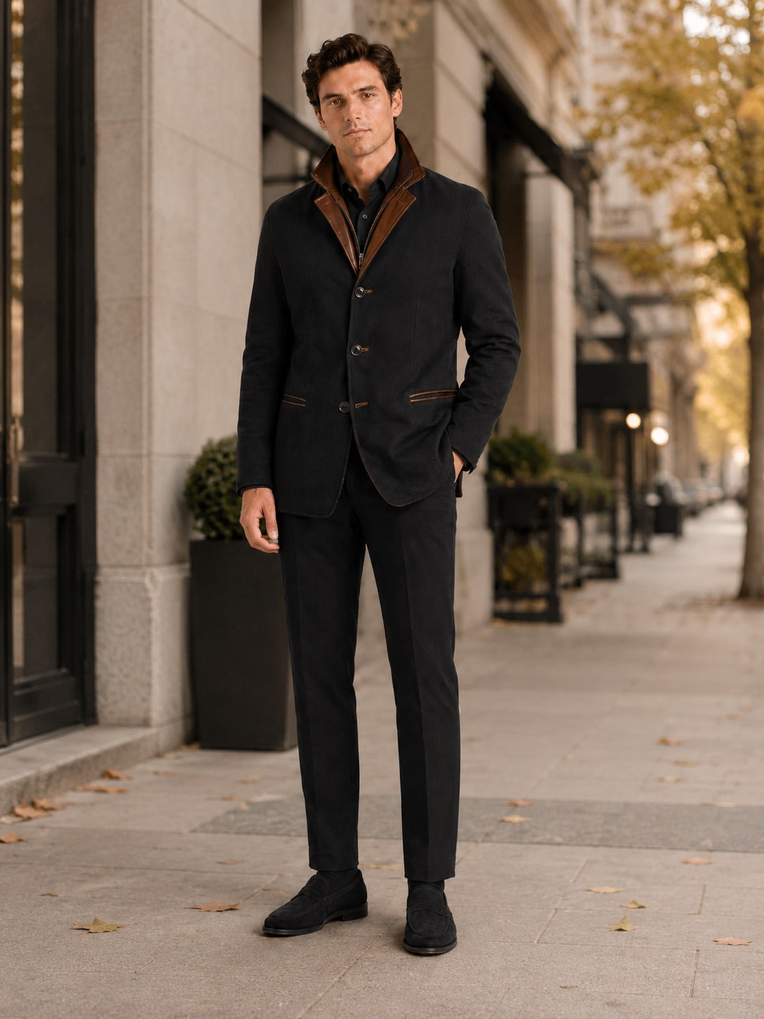 Men’s Workwear Autumn Jacket Contrast Colour Lapel Autumn Casual jacket for Streetwear and Everyday Wear