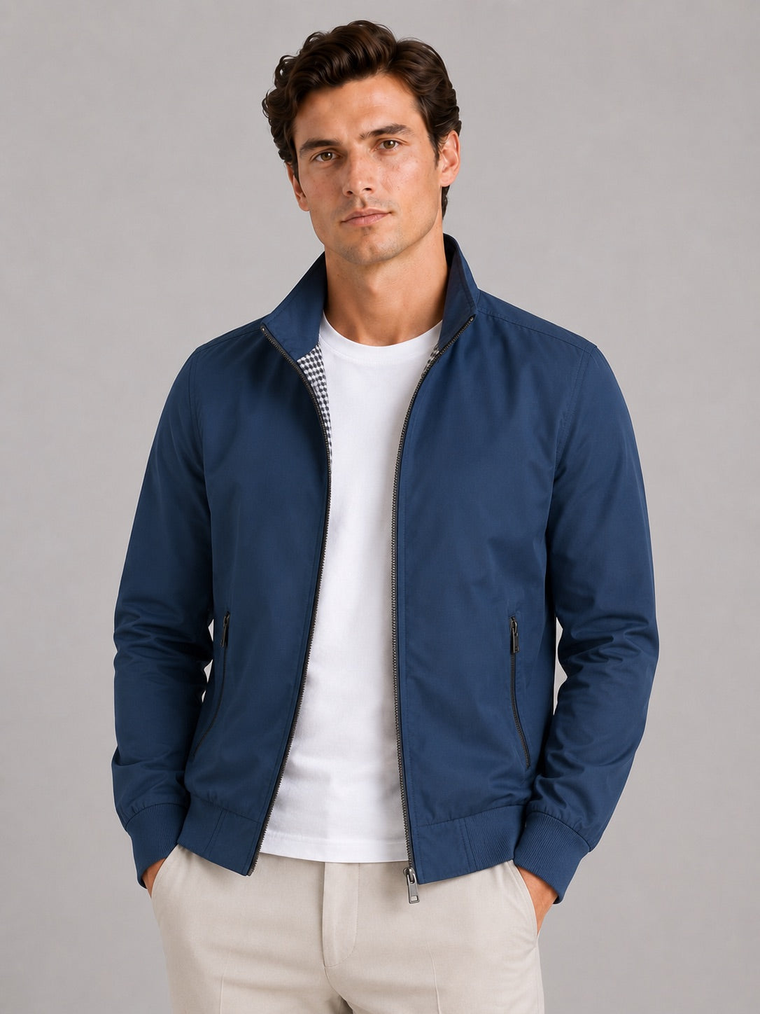 Men’s Bomber Jacket Slim Fit Stand Collar Zip-Up Autumn Casual Jacket for Travel and Everyday Wear