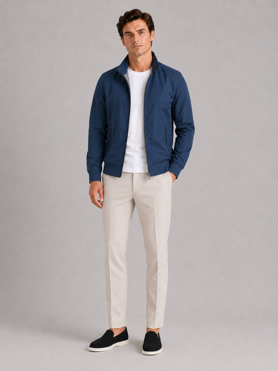 Men’s Bomber Jacket Slim Fit Stand Collar Zip-Up Autumn Casual Jacket for Travel and Everyday Wear