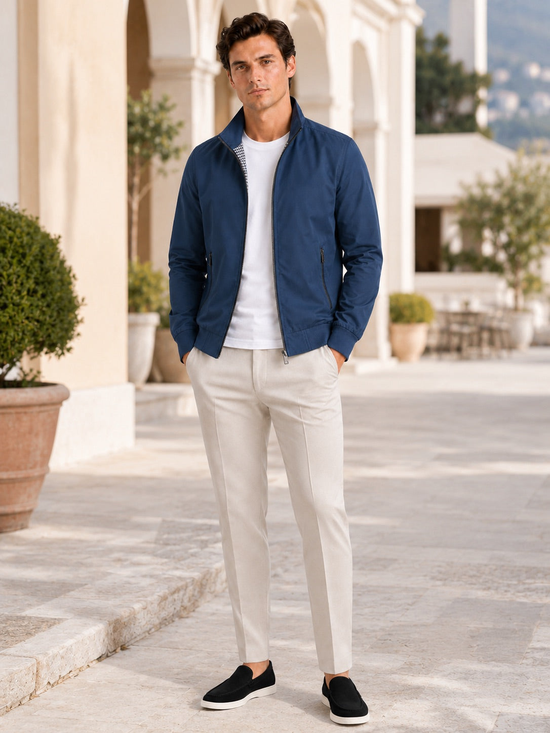 Men’s Bomber Jacket Slim Fit Stand Collar Zip-Up Autumn Casual Jacket for Travel and Everyday Wear