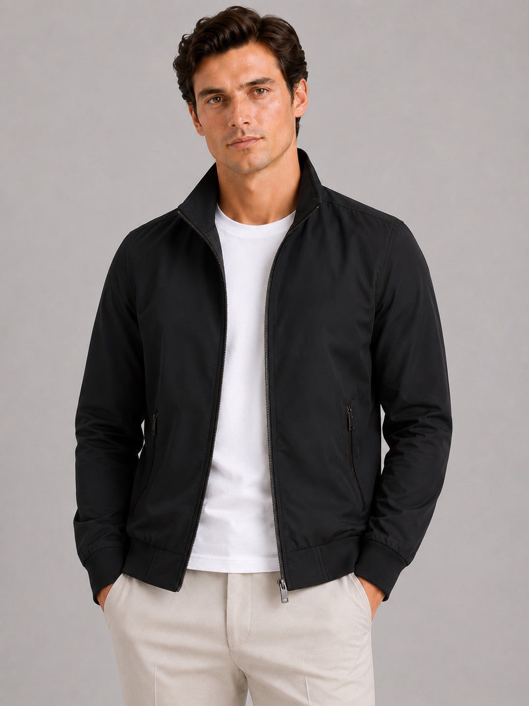 Men’s Bomber Jacket Slim Fit Stand Collar Zip-Up Autumn Casual Jacket for Travel and Everyday Wear