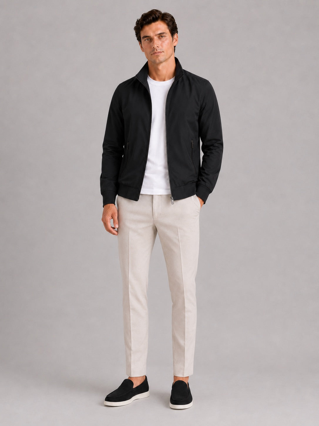 Men’s Bomber Jacket Slim Fit Stand Collar Zip-Up Autumn Casual Jacket for Travel and Everyday Wear