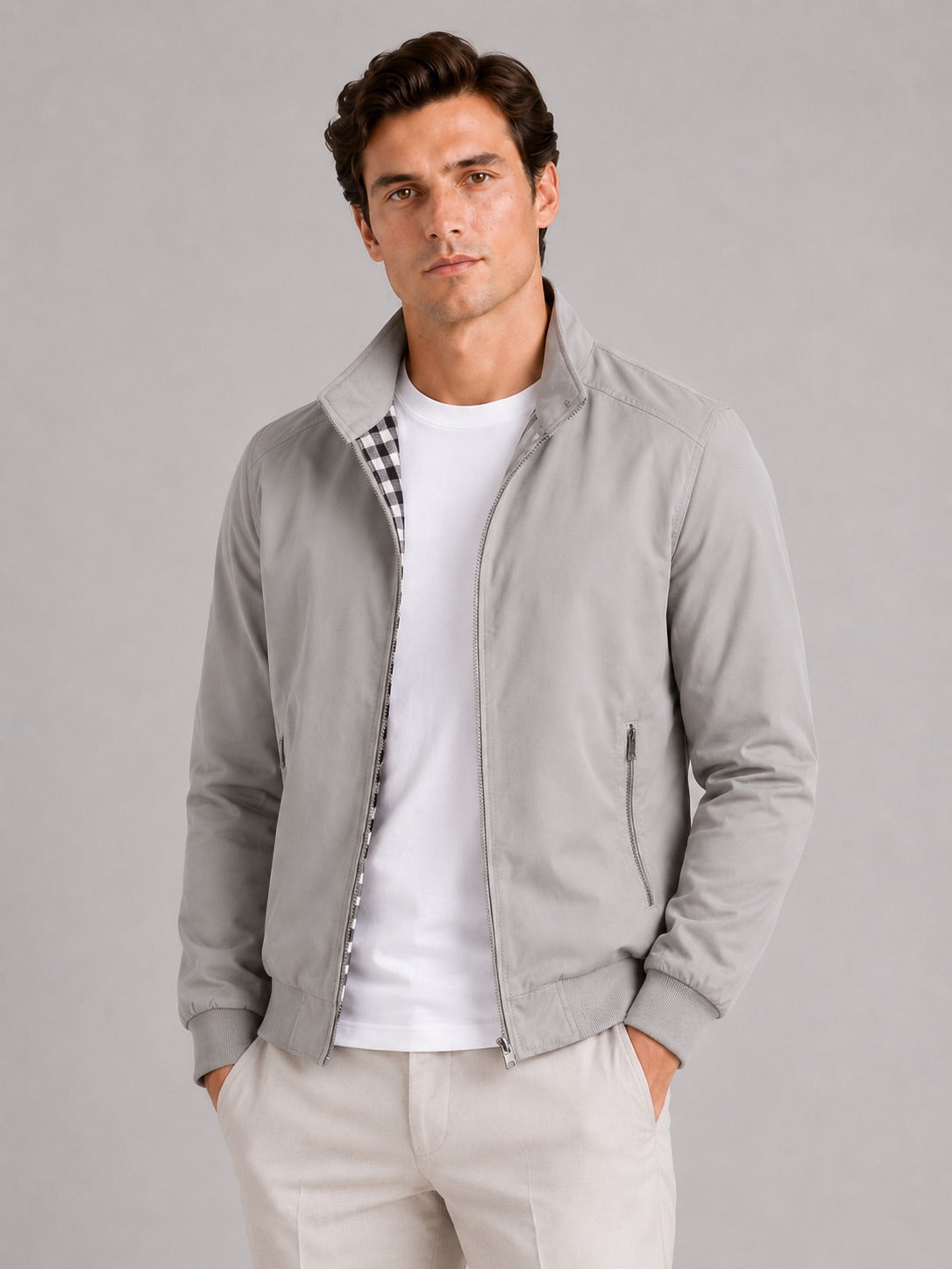 Men’s Bomber Jacket Slim Fit Stand Collar Zip-Up Autumn Casual Jacket for Travel and Everyday Wear