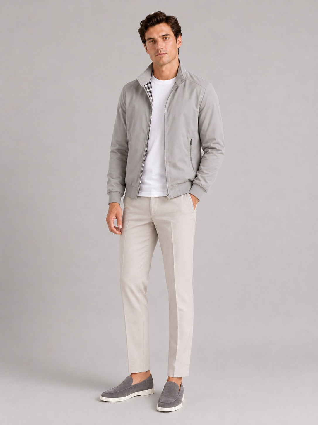 Men’s Bomber Jacket Slim Fit Stand Collar Zip-Up Autumn Casual Jacket for Travel and Everyday Wear