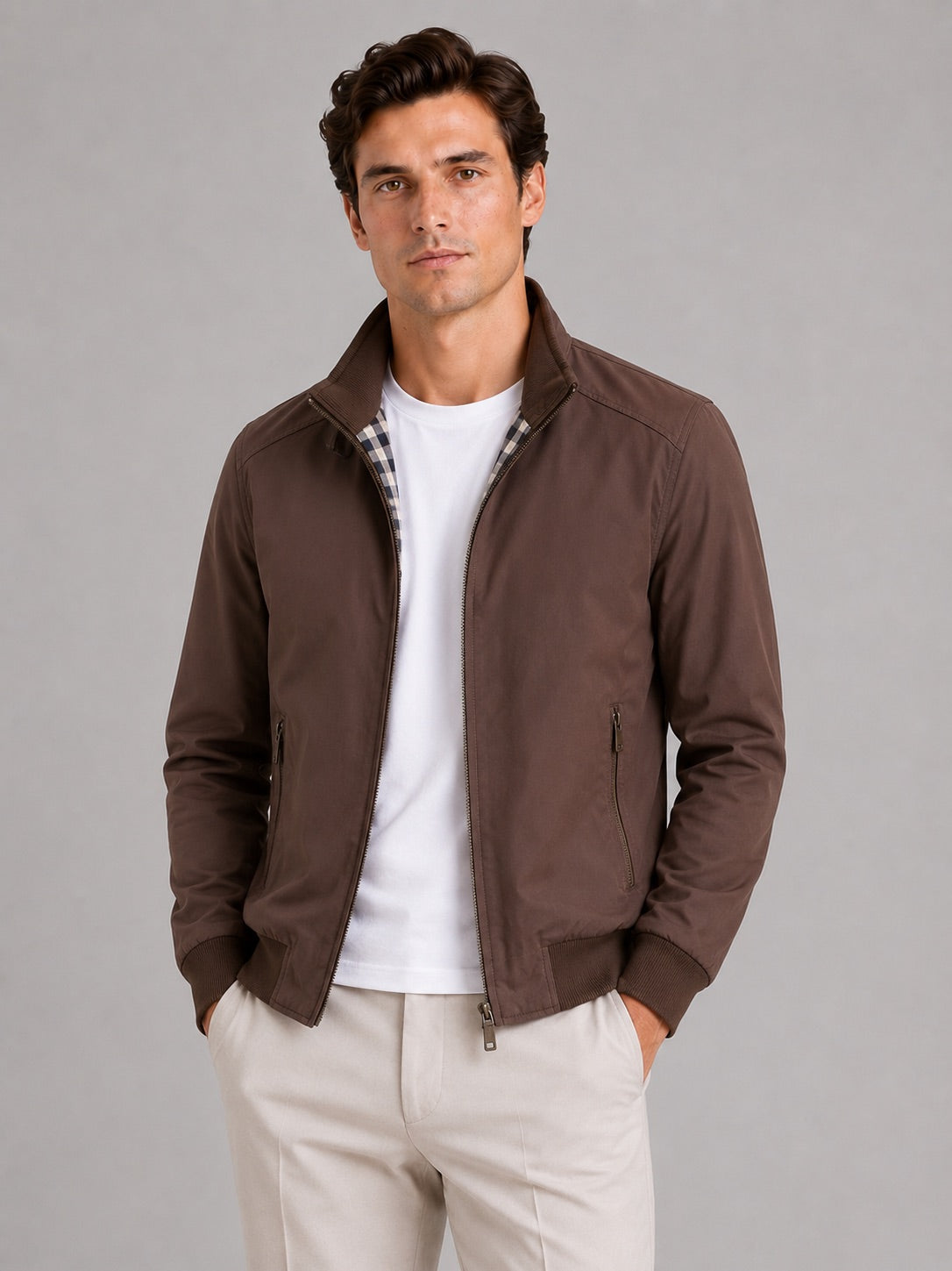 Men’s Bomber Jacket Slim Fit Stand Collar Zip-Up Autumn Casual Jacket for Travel and Everyday Wear
