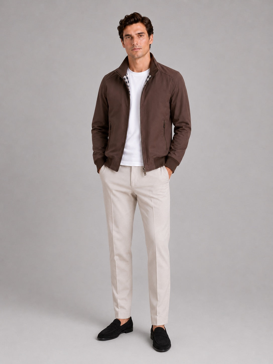 Men’s Bomber Jacket Slim Fit Stand Collar Zip-Up Autumn Casual Jacket for Travel and Everyday Wear