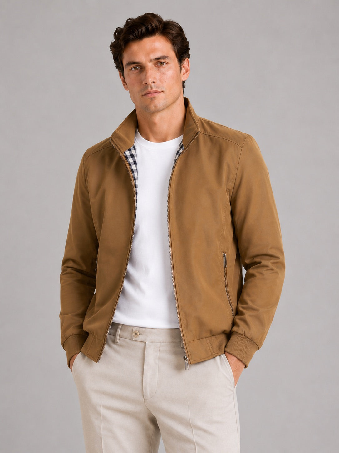 Men’s Bomber Jacket Slim Fit Stand Collar Zip-Up Autumn Casual Jacket for Travel and Everyday Wear
