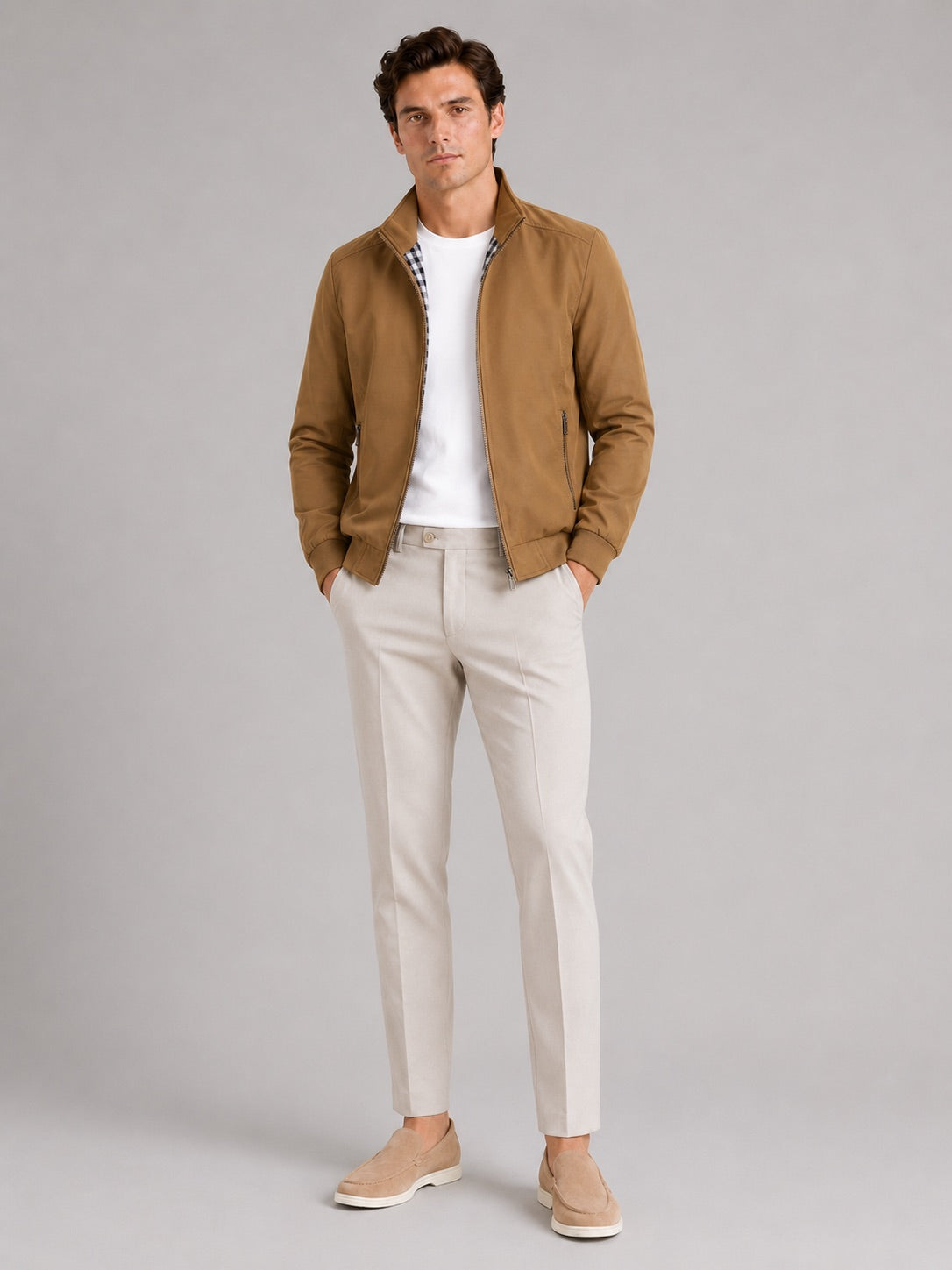 Men’s Bomber Jacket Slim Fit Stand Collar Zip-Up Autumn Casual Jacket for Travel and Everyday Wear