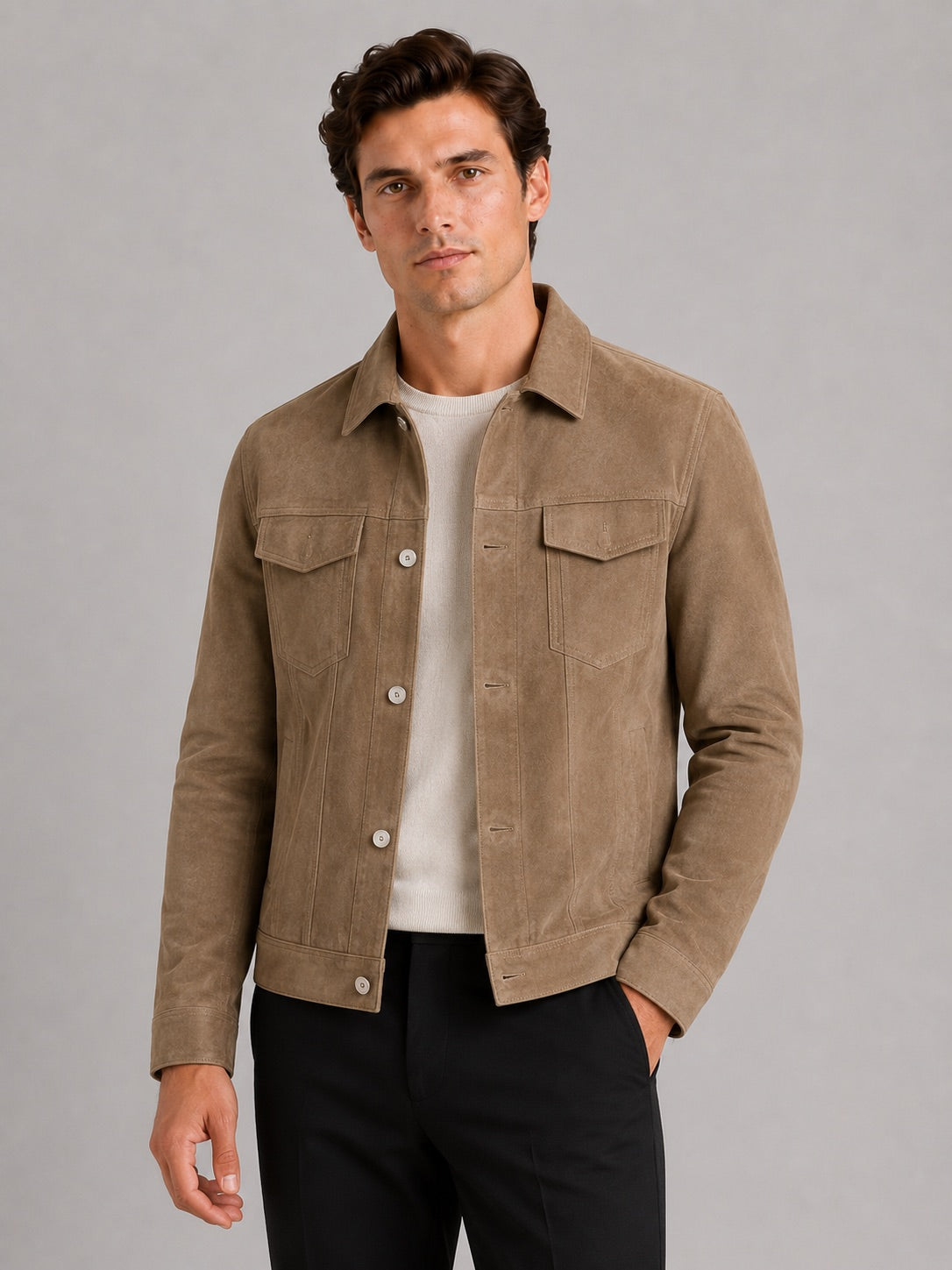 Men’s Suede Autumn Jacket Slim Fit Turn-Down Collar Casual Jacket for Business Casual and Everyday Wear