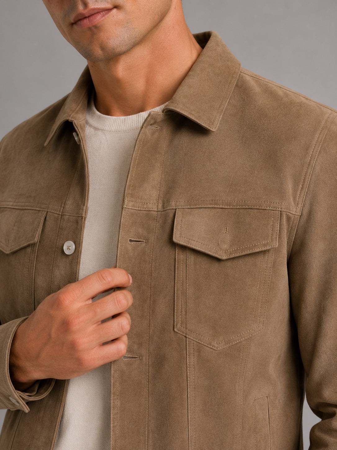 Men’s Suede Autumn Jacket Slim Fit Turn-Down Collar Casual Jacket for Business Casual and Everyday Wear