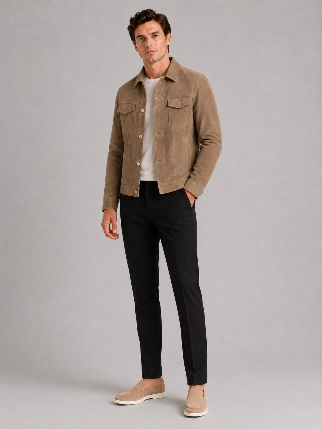 Men’s Suede Autumn Jacket Slim Fit Turn-Down Collar Casual Jacket for Business Casual and Everyday Wear