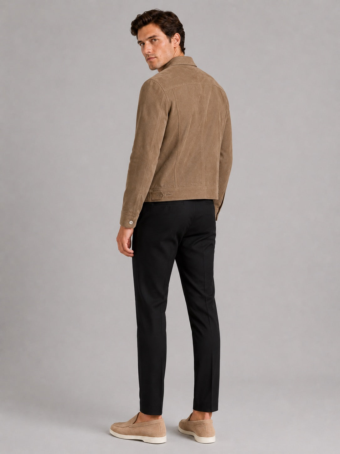 Men’s Suede Autumn Jacket Slim Fit Turn-Down Collar Casual Jacket for Business Casual and Everyday Wear
