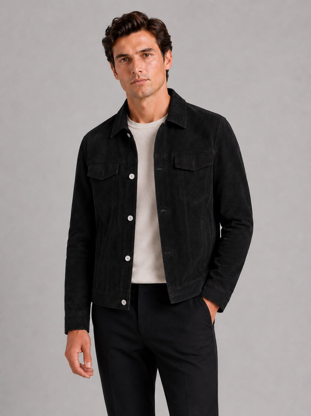 Men’s Suede Autumn Jacket Slim Fit Turn-Down Collar Casual Jacket for Business Casual and Everyday Wear